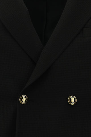  Siyah Slim Fit Dar Kesim Desenli Kruvaze Ceket