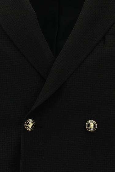  Siyah Slim Fit Dar Kesim Desenli Kruvaze Ceket