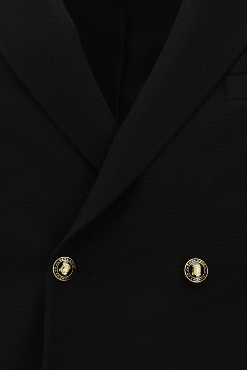 Siyah 7 Drop Slim Fit Dar Kesim Desenli Kruvaze Ceket