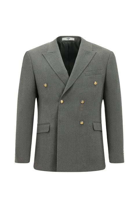 Orta Füme 6 Drop Regular Fit Standart Kesim Desenli Kruvaze Ceket
