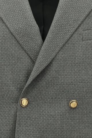  Orta Füme Slim Fit Dar Kesim Desenli Kruvaze Ceket