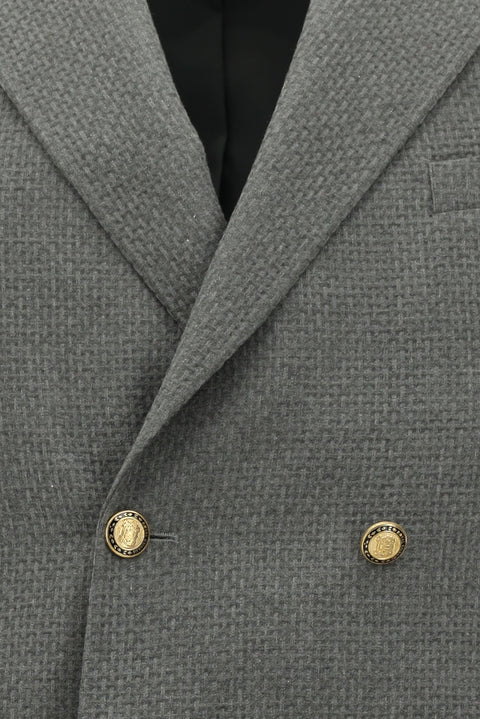 Orta Füme 7 Drop Slim Fit Dar Kesim Desenli Kruvaze Ceket