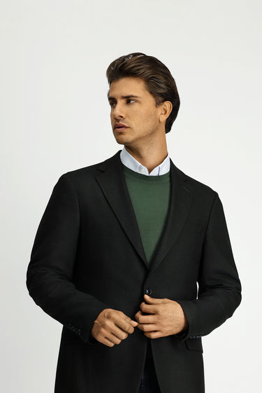 Koyu Yeşil Relaxed Fit Rahat Kesim Likralı Klasik Desenli Ceket