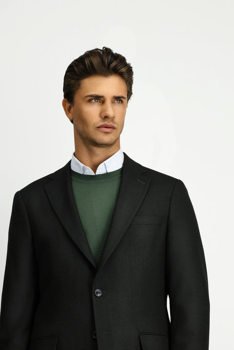 Koyu Yeşil 4 Drop Relaxed Fit Rahat Kesim Likralı Klasik Desenli Ceket