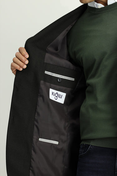Koyu Yeşil Relaxed Fit Rahat Kesim Likralı Klasik Desenli Ceket