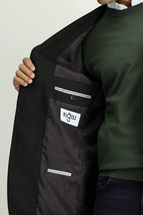 Koyu Yeşil 4 Drop Relaxed Fit Rahat Kesim Likralı Klasik Desenli Ceket