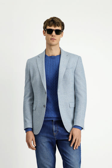  Açık Mavi Relaxed Fit Rahat Kesim Desenli Yünlü Ceket