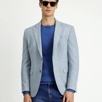 Açık Mavi 4 Drop Relaxed Fit Rahat Kesim Desenli Yünlü Ceket