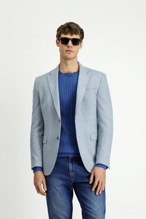 Açık Mavi 4 Drop Relaxed Fit Rahat Kesim Desenli Yünlü Ceket