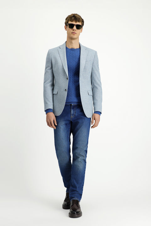 Açık Mavi 4 Drop Relaxed Fit Rahat Kesim Desenli Yünlü Ceket