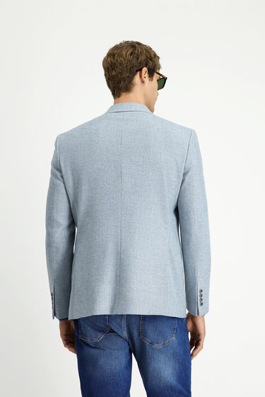 Açık Mavi Slim Fit Dar Kesim Desenli Yünlü Ceket