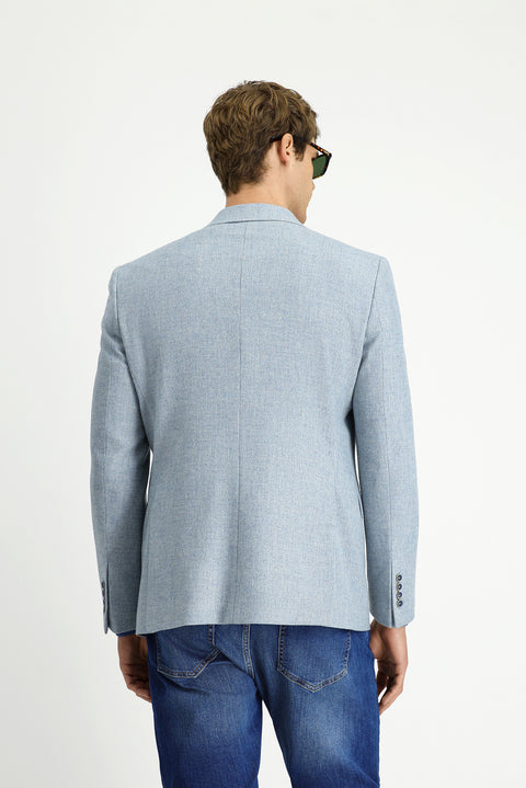 Açık Mavi 7 Drop Slim Fit Dar Kesim Desenli Yünlü Ceket