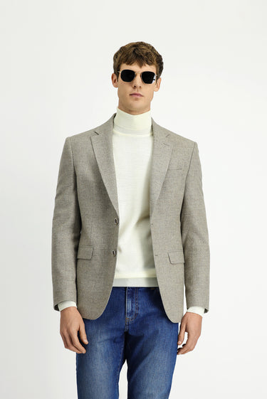  Orta Bej Relaxed Fit Rahat Kesim Desenli Yünlü Ceket
