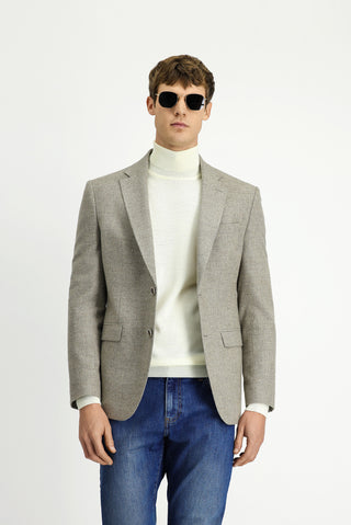  Orta Bej Slim Fit Dar Kesim Desenli Yünlü Ceket