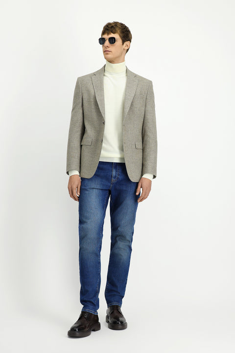 Medium Beige 7 Drop Slim Fit Patterned Wool Jacket