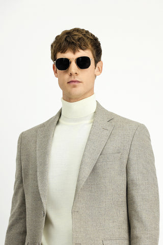  Orta Bej Relaxed Fit Rahat Kesim Desenli Yünlü Ceket