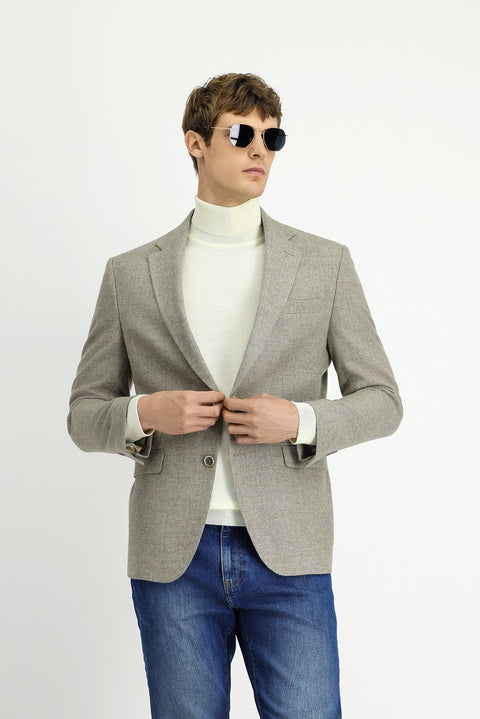 Orta Bej 4 Drop Relaxed Fit Rahat Kesim Desenli Yünlü Ceket