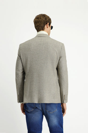 Orta Bej Slim Fit Dar Kesim Desenli Yünlü Ceket