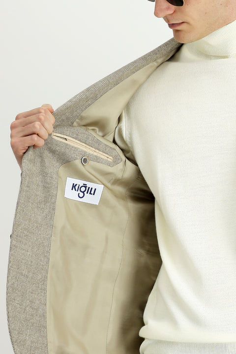 Orta Bej 4 Drop Relaxed Fit Rahat Kesim Desenli Yünlü Ceket