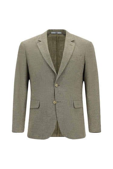 Orta Bej Slim Fit Dar Kesim Desenli Yünlü Ceket