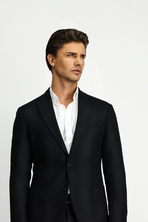 Siyah 7 Drop Slim Fit Dar Kesim Desenli Spor Yünlü Ceket