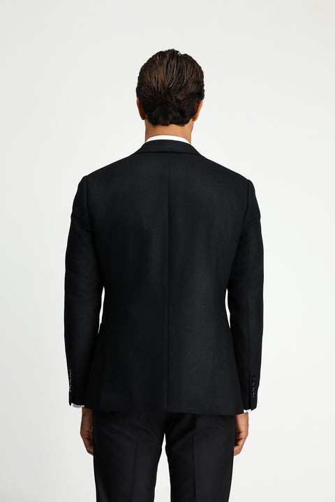 Siyah 7 Drop Slim Fit Dar Kesim Desenli Spor Yünlü Ceket