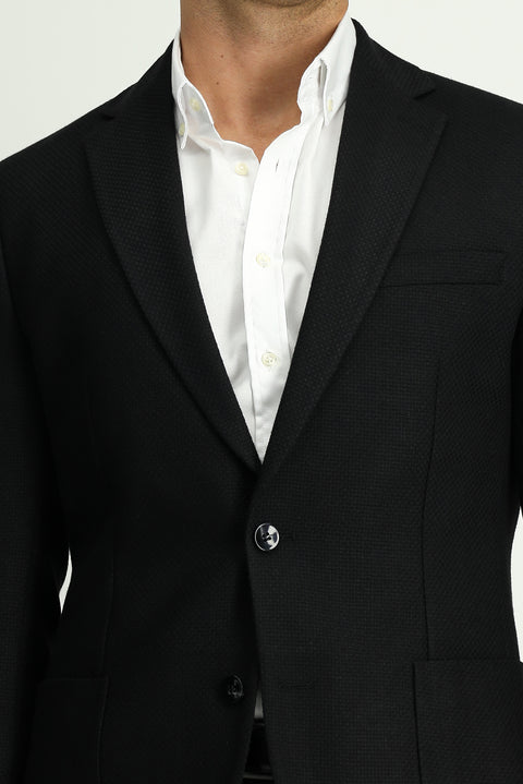 Siyah 7 Drop Slim Fit Dar Kesim Desenli Spor Yünlü Ceket