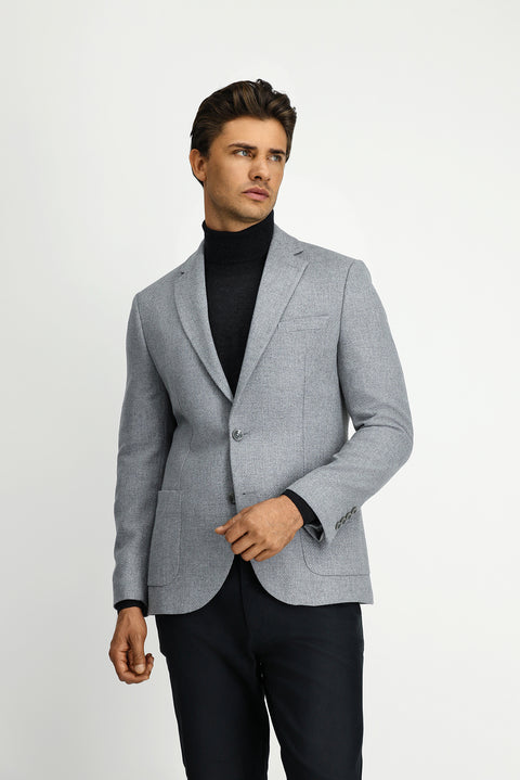 Orta Gri 7 Drop Slim Fit Dar Kesim Desenli Spor Yünlü Ceket