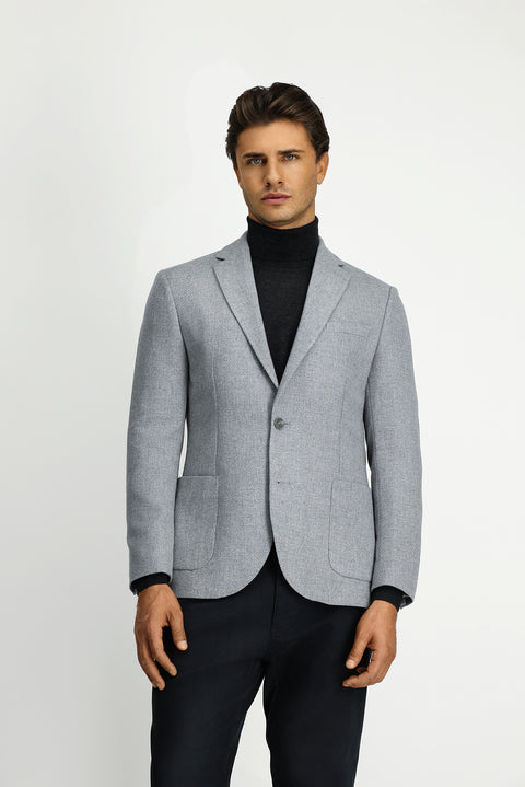 Orta Gri 7 Drop Slim Fit Dar Kesim Desenli Spor Yünlü Ceket