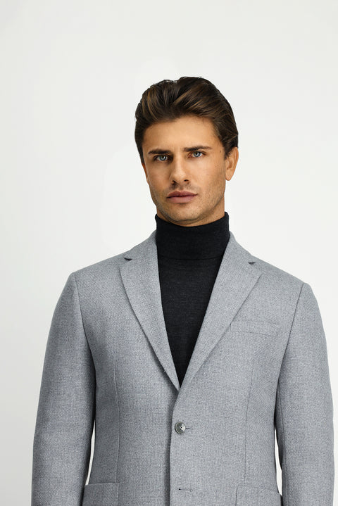 Orta Gri 7 Drop Slim Fit Dar Kesim Desenli Spor Yünlü Ceket