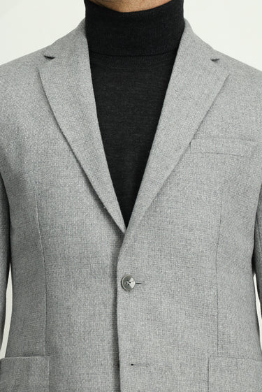 Orta Gri Slim Fit Dar Kesim Desenli Spor Yünlü Ceket