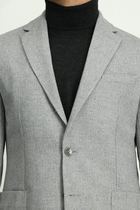 Orta Gri 7 Drop Slim Fit Dar Kesim Desenli Spor Yünlü Ceket