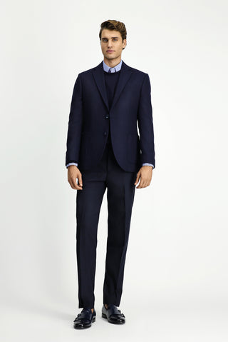  Koyu Lacivert Slim Fit Dar Kesim Desenli Spor Yünlü Ceket