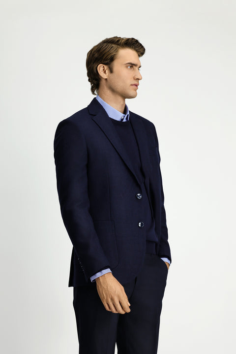 Koyu Lacivert 7 Drop Slim Fit Dar Kesim Desenli Spor Yünlü Ceket