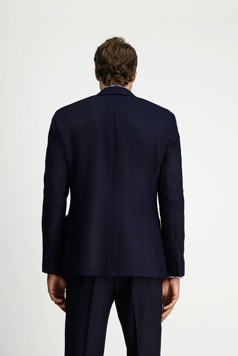 Koyu Lacivert 7 Drop Slim Fit Dar Kesim Desenli Spor Yünlü Ceket