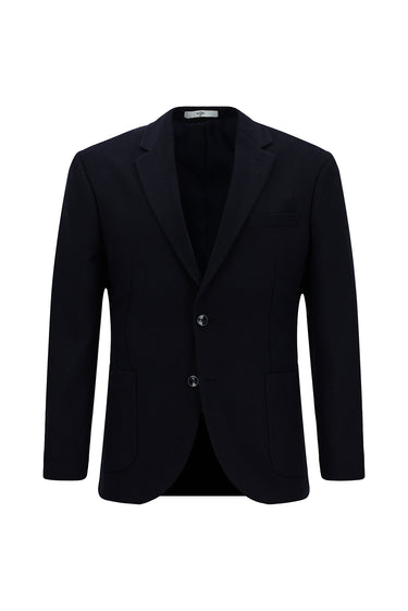 Koyu Lacivert Slim Fit Dar Kesim Desenli Spor Yünlü Ceket
