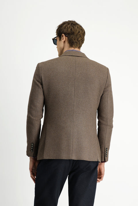 Açık Kahve  7 Drop Slim Fit Dar Kesim Desenli Spor Yünlü Ceket