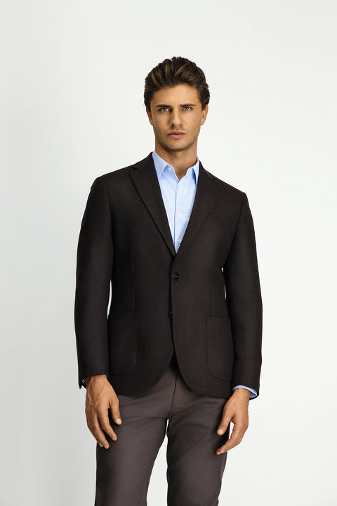 Koyu Kahve 7 Drop Slim Fit Dar Kesim Desenli Spor Yünlü Ceket