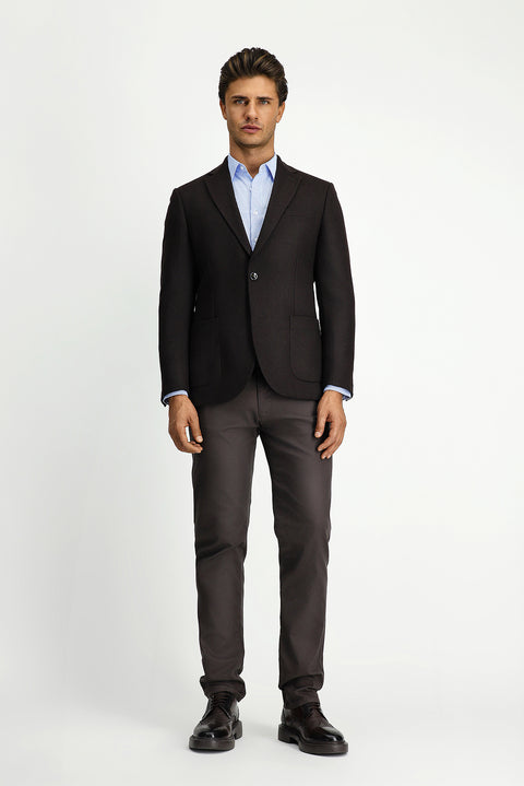 Koyu Kahve 7 Drop Slim Fit Dar Kesim Desenli Spor Yünlü Ceket