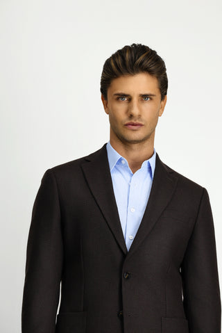  Koyu Kahve Slim Fit Dar Kesim Desenli Spor Yünlü Ceket