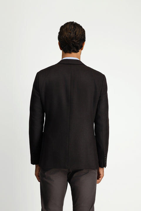 Koyu Kahve 7 Drop Slim Fit Dar Kesim Desenli Spor Yünlü Ceket