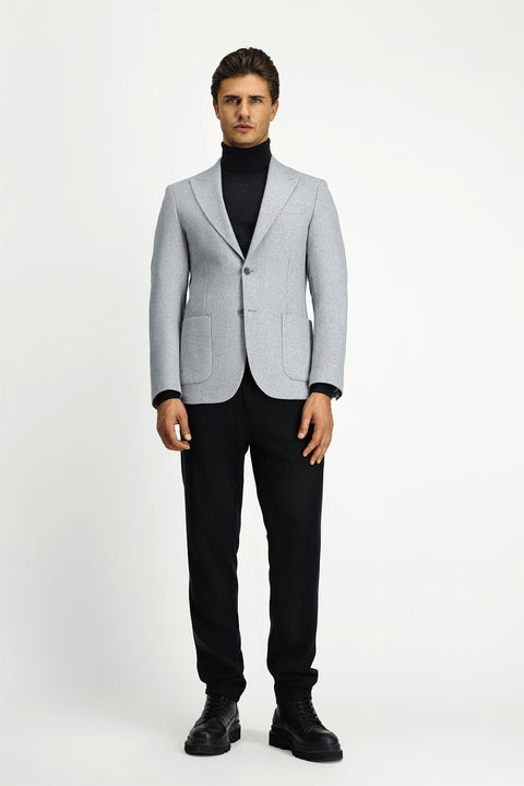 Açık Gri 7 Drop Slim Fit Dar Kesim Yünlü Desenli Spor Ceket