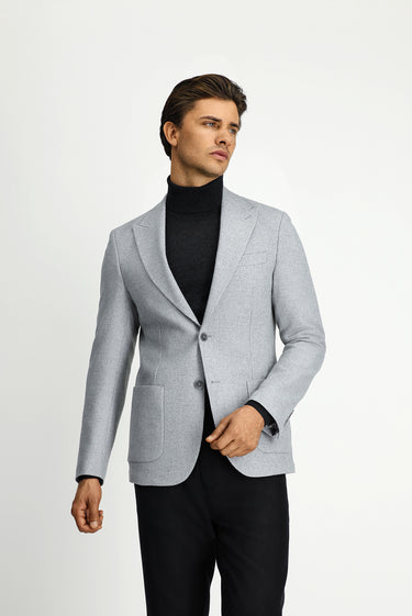 Açık Gri Slim Fit Dar Kesim Yünlü Desenli Spor Ceket