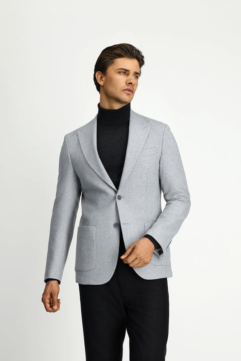 Açık Gri 7 Drop Slim Fit Dar Kesim Yünlü Desenli Spor Ceket