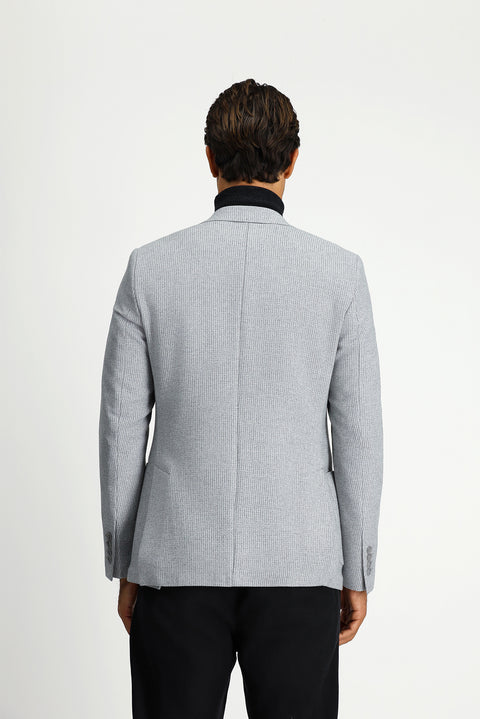 Açık Gri 7 Drop Slim Fit Dar Kesim Yünlü Desenli Spor Ceket