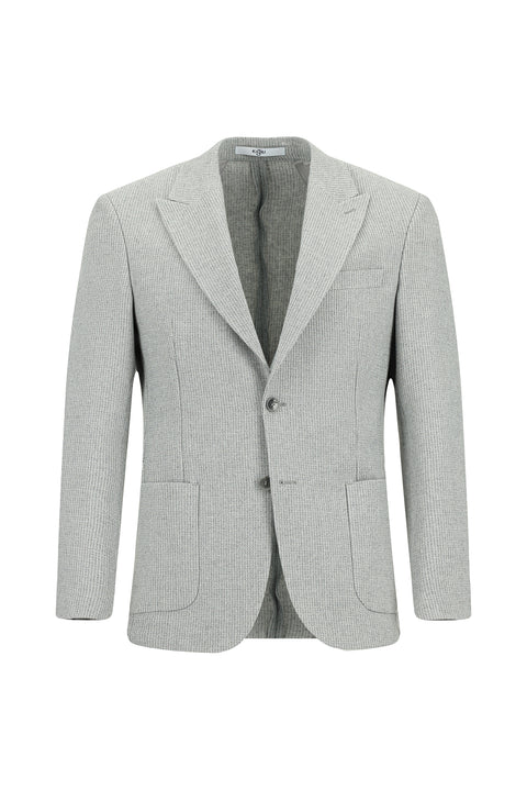 Açık Gri 7 Drop Slim Fit Dar Kesim Yünlü Desenli Spor Ceket