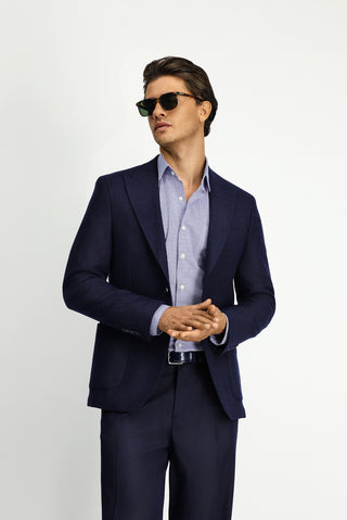  Koyu Lacivert Slim Fit Dar Kesim Yünlü Desenli Spor Ceket