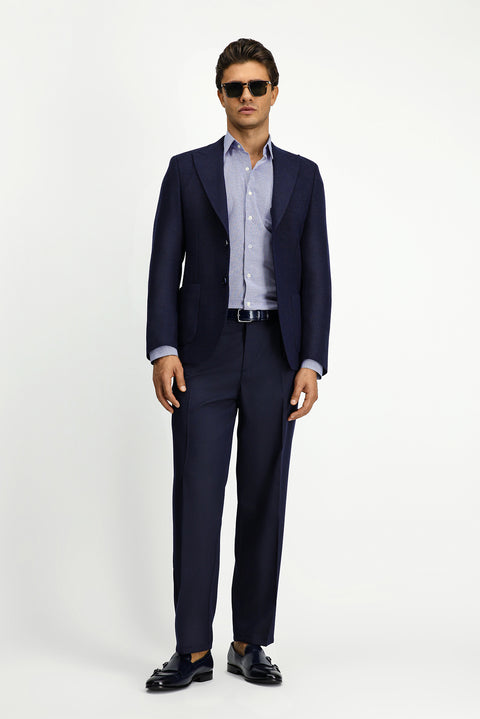 Koyu Lacivert 7 Drop Slim Fit Dar Kesim Yünlü Desenli Spor Ceket