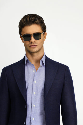  Koyu Lacivert Slim Fit Dar Kesim Yünlü Desenli Spor Ceket