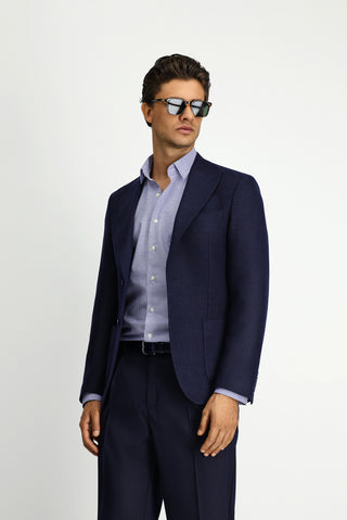  Koyu Lacivert Slim Fit Dar Kesim Yünlü Desenli Spor Ceket